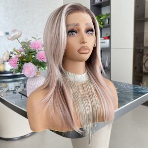 Peluca de encaje sintético de alta gama resistente al calor, color albaricoque, con encaje transparente 13x4 HD, cabello sintético pre-arrancado, con raya libre y capas. - Product Image 2