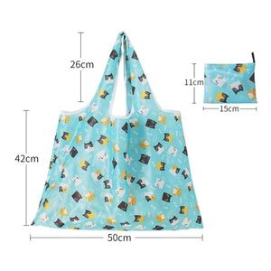 Sac fourre-tout pliable personnalisé en polyester écologique avec grand imprimé de dessin animé, réutilisable, lavable, portable, en tissu Oxford 210D, grand format pour les courses - Product Image 5