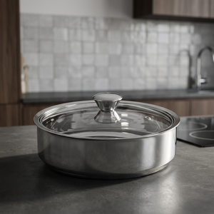 Casserole ronde en acier inoxydable avec couvercle en verre 24 cm, extérieur poli durable, lavage à la main uniquement - Product Image 5