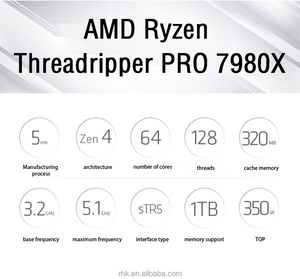 โปรเซสเซอร์ Threadripper 7980X 64-Core, 128-Thread รุ่นดั้งเดิม 350W SP6 - Zen 4 (100-100001350WOF) Threadripper 7980X 64-Core - Product Image 6