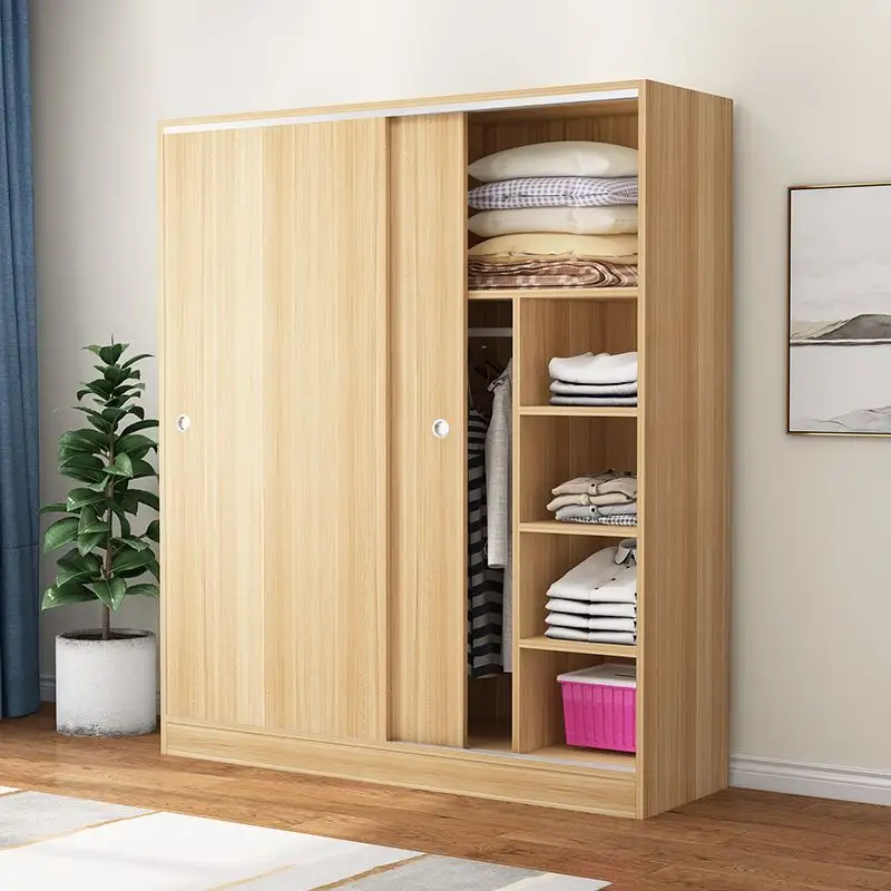 Lemari pakaian kayu padat Modern, pintu geser sederhana, kabinet Panel furnitur rumah tangga, lemari penyimpanan kamar tidur