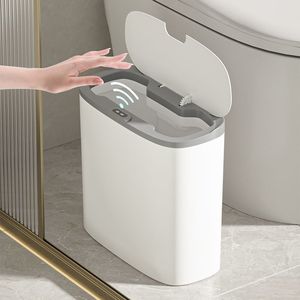 Smart Sensor Trash Can With Lid Inductive Opening For Bathroom Kitchen Toilet Minimalist Design Plastic Material - Product Image 1