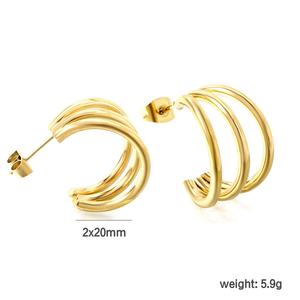 Pendientes de Aro de Acero Inoxidable con Baño de Oro PVD de 18K, Impermeables, con Tres Capas de Alambre, Joyería para Fiesta, Regalo para Mujer - Product Image 2