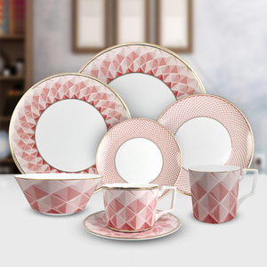 Juego de Platos y Tazones de Cerámica Geométrica Azul de Lujo con Borde Dorado, Vajilla Moderna de Porcelana para el Hogar, Bodas y Cenas Elegantes - Product Image 5