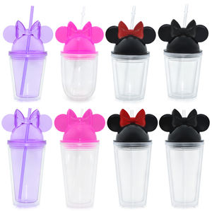 Vasos de Plástico Personalizados al por Mayor, Vasos con Forma de Ratón <span class=keywords><strong>Mickey</strong></span>, Tazas Bonitas con Forma de Ratón, Vaso Acrílico de Doble Pared con Tapa y Pajita - Product Image 2