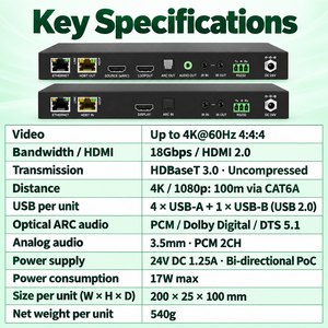 ชุดส่งสัญญาณภาพและเสียง HDMI KVM Extender 18Gbps HDBaseT3.0 ระยะ 100 เมตร ผ่านสาย CAT6A รองรับความละเอียด 4K60Hz <span class=keywords><strong>4</strong></span>:<span class=keywords><strong>4</strong></span>:<span class=keywords><strong>4</strong></span> HDR ARC แบบสองทิศทาง พร้อมระบบ PoC - Product Image 5