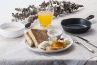 Panci saus datar hitam Matte, piring bahan melamin, Sarapan, panekuk, makanan Freid Bulgogi Korea