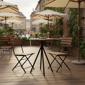 Modern <b>Retro</b> Metal Frame Solid Wood <b>Dining</b> Table Set for Hotel Mall Outdoor Use with Foldable Design - Product Image 3