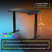 Bureau d'ordinateur de jeu en métal réglable en hauteur avec éclairage LED RVB, surface en fibre de carbone, levage intelligent - Vente en gros
