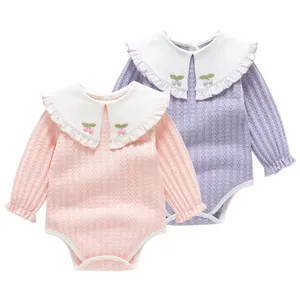 Long Sleeved Bodysuit Lace Collar Triangle Jumpsuit Polyester Baby's Jumpsuit For Baby Girls Clothes Romper Pajamas