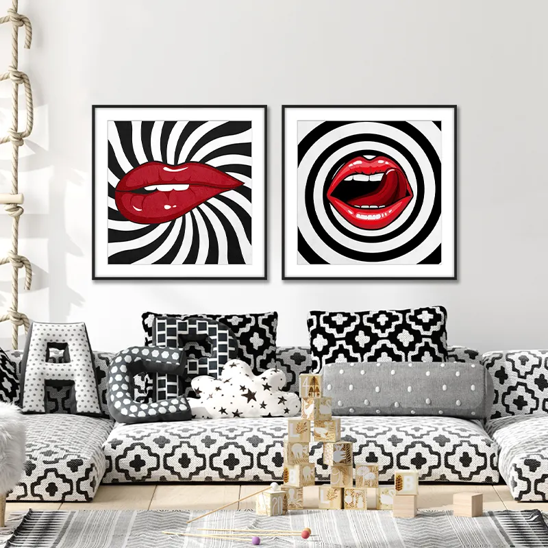 Conjunto de dos artes de pared, póster de labios, Marco de imagen enmarcado, conjuntos de salón, cafetería, restaurante, decoración de pared, póster, lienzo, imágenes artísticas de pared