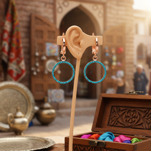 Turkish Wholesale Hollow Round Shape Turquoise <b>Dangle</b> <b>Earring</b> 925 Sterling Silver Handcrafted Fine Jewelry - Product Image 3