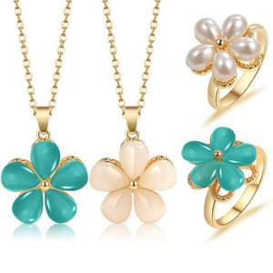 Parure de bijoux anti-stress 3 pièces en or avec perles rotatives, zircon taillé, coquillages et fleurs, pour mariage et fête - Product Image 5