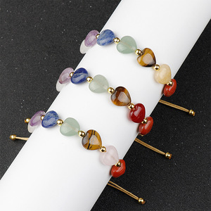 Bracelet et collier en pierres naturelles colorées, bijoux tressés en forme de cœur à sept chakras, pour la méditation, les mariages, les festivals, cadeau - Product Image 3
