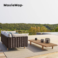 Meubles d'extérieur en teck nordique italien table en bois de luxe meubles de jardin en rotin hôtel chaises modulaires en bois l forme canapé