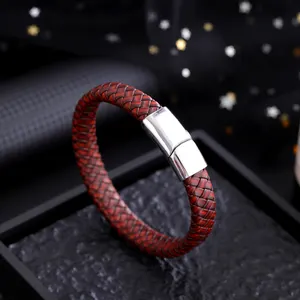 Punk tendência dos homens couro handwoven pulseira charme simples mão jóias