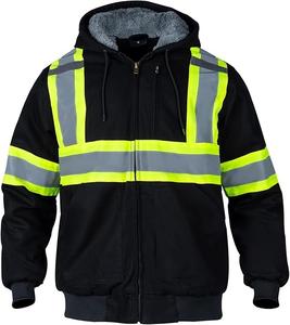 Jaket hoodie pria, jaket hoodie Kerja Keselamatan musim dingin reflektif visibilitas tinggi dengan lapisan kasmir - Product Image 3