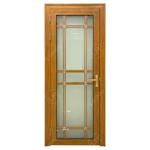 Американская дверь в деревенском стиле для туалета, душевой комнаты, деревянное покрытие, алюминий/ПВХ, матовое стекло, входные двери для ванной комнаты