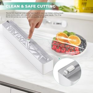Magnetic Plastic <b>Wrap</b> Dispenser With Cutter 14.17 In For Food Storage Kitchen Organizers Minimalist Design Multi Function - Product Image 2