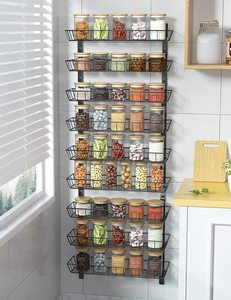 9-Tier Metal Wall Mount Spice Rack Organizer, Multi-use Hanging Large Spice Shelf Storage for Kitchen