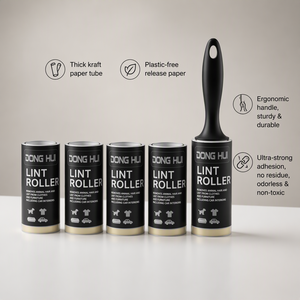 Rullo leva-pelucchi nero opaco con manico ad anello per appendere, fogli adesivi a strappo da 60 pezzi per la pulizia di divani, tappeti e biancheria da letto - Product Image 3