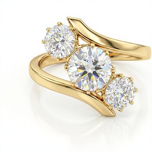 Women's Three <b>Stone</b> 18K 14K Gold Plated Round Brilliant Cut Lab Grown Diamond Engagement Ring Bypass Curved Band Fine Jewelry - Product Image 3