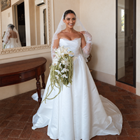Robe de mariée en satin bustier froncée coupe trapèze avec traîne cathédrale 2026 sur mesure en gros