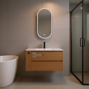 36-Inch <b>Wall</b>-Mounted Bathroom Vanity With Soft-Close Drawer Ceramic Sink Modern Design Light Wood Finish - Product Image 2