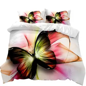 100% Microfiber 3D Vlinder Bloemen Afdrukken Beddengoed Set/Laken Set/Bed Cover