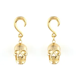 Bán Buôn Thép Không Gỉ Skull Ear Trọng Lượng Móc Treo Thịt Đường Hầm Đồng Hồ Đo Phích Cắm Hooks Piercing Body Jewelry