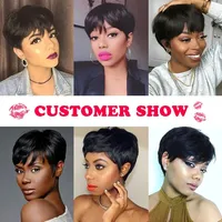 Perruque courte en cheveux humains, coupe pixie droite pour femmes noires, fabriquée à la machine, avec frange, perruque pas chère
