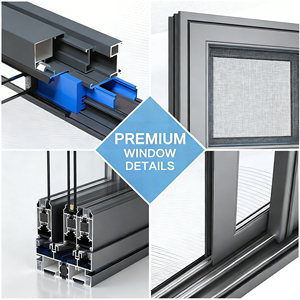 Fenêtres coulissantes en aluminium sur mesure HAID, pare-volaille, coupe-vent, antivol, avec bloc en caoutchouc, sécurité intérieure - Product Image 3
