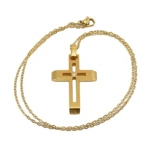Lieferant Mode Einfacher Schmuck Unisex Einfache Religiöse Rosa Kreuz Anhänger Charm Halskette