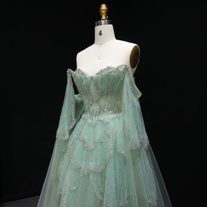 Robes de soirée élégantes Jancember LSZ215, couleur vert <span class=keywords><strong>sauge</strong></span>, épaules dénudées, décolleté cœur, ornées de perles - Product Image 4