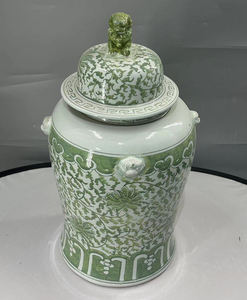 Новый китайский стиль различные стили домашнего декора зеленый D большой узор листьев Большая керамическая банка для имбиря с крышкой льва ваза для хранения - Product Image 2