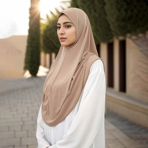 Islamice Instant Pull Up Hijab Headscarf Crystal Linen Solid Color Breathable <b>Oversized</b> Pullover Round Khimar Instant Hijab - Product Image 1