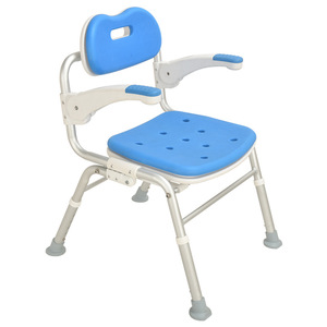Chaise de douche pliante avec accoudoirs bleus, hauteur réglable, pour personnes âgées et femmes enceintes, siège de bain - Product Image 2