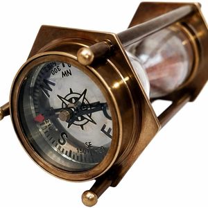 Reloj de arena hexagonal de latón vintage hecho a mano de 6 pulgadas con brújula funcional, temporizador de arena náutico, cronometraje preciso, para escritorio antiguo - Product Image 4
