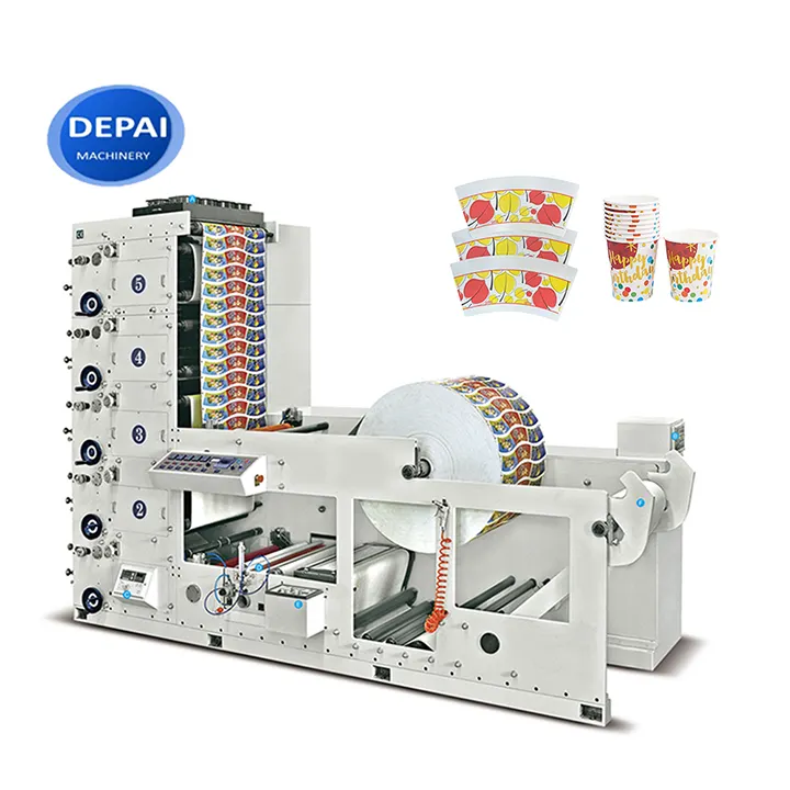 Mesin cetak cangkir kertas flexographic 2 3 4 6 warna kecepatan tinggi dengan pengering UV