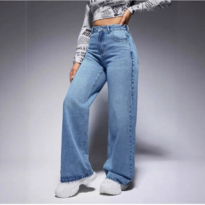 Jeans pour femmes haut de gamme taille moyenne <span class=keywords><strong>bleu</strong></span> <span class=keywords><strong>marine</strong></span> à jambes larges avec confort extensible pour les déplacements au bureau et les affaires décontractées - Product Image 2