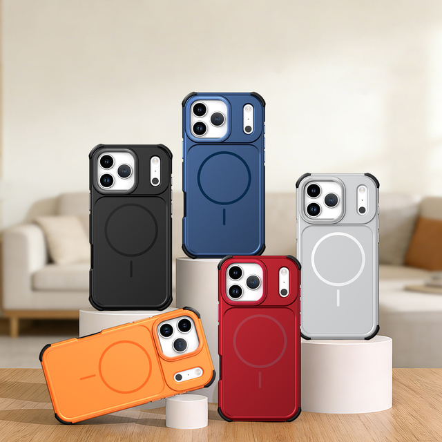 2 in 1 Shockproof Phone Case PC and TPU Mobile Phones Cover with Strong Magnet Plated Buttons for IPhone 17 Pro Max