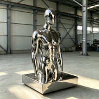 Sculpture humaine abstraite grandeur nature en acier inoxydable poli miroir, statue métallique de luxe pour décoration intérieure commerciale, taille personnalisée