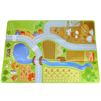 Ensemble de train en bois UBM 54 pièces avec gare, voiture de police, ambulance, tapis de jeu, jouet ferroviaire Montessori pour tout-petits, jouet à encastrer à l'échelle 1:12, piles alcalines
