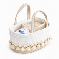 Panier de rangement en corde de coton avec logo à pompons couleur personnalisée, sac à couches bohème OEM ODM avec séparateur pour cadeau de naissance