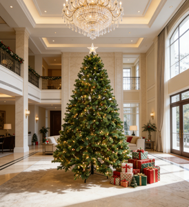 ต้นคริสต์มาสประดิษฐ์ แบบหนาแน่น ต้นสนสปรูซแบบมีบานพับ ไฟ LED หลากสี ทนไฟ คุณภาพพรีเมียม สำหรับใช้ภายในอาคาร ขนาด 5-8 ฟุต - Product Image 1