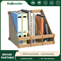 Support de rangement de bureau en bambou naturel au design moderne, avec plusieurs fentes inclinées pour documents, présentoir de papeterie pour l'école et le salon