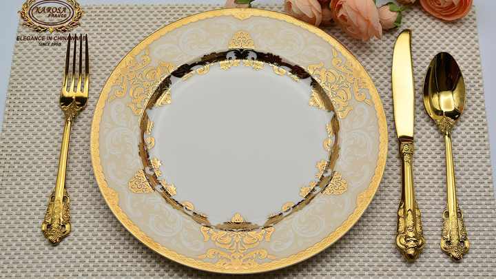 Set Da Tavola In Porcellana Ossea 16 Pezzi: 43% Bone China, Oro 22k, Rilievo Classico, Per 4 Persone, Lavabile A Mano - 3
