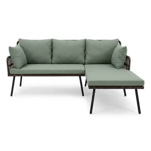 Ensemble <span class=keywords><strong>de</strong></span> canapés <span class=keywords><strong>de</strong></span> patio en rotin léger, anti-rouille, style nordique, avec pieds en métal noir et coussins amovibles, en forme <span class=keywords><strong>de</strong></span> L, pour café - Product Image 1