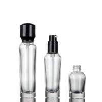 Flacon en verre cosmétique transparent de haute qualité de 15 ml, 30 ml, 50 ml avec bouchon pompe à lotion noir brillant, emballage cosmétique