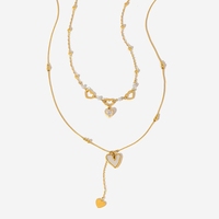 Doppellagige Halskette für Frauen mit Herz-Zirkonia-Anhänger und Perlmutt-Charm, Zarter Schmuck, Kundenspezifischer Großhandel OEM-Lieferant